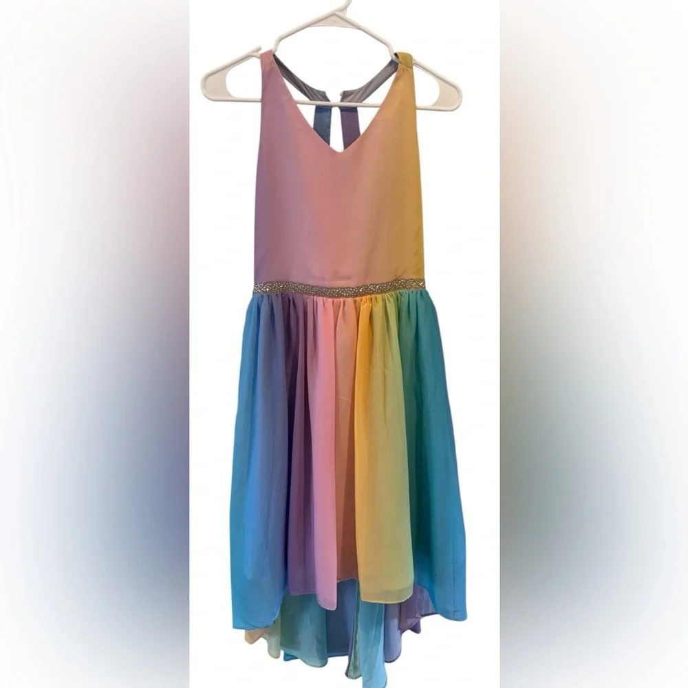 Rare Editions Rainbow Dress with High-Low Hem - Picture 3 of 7